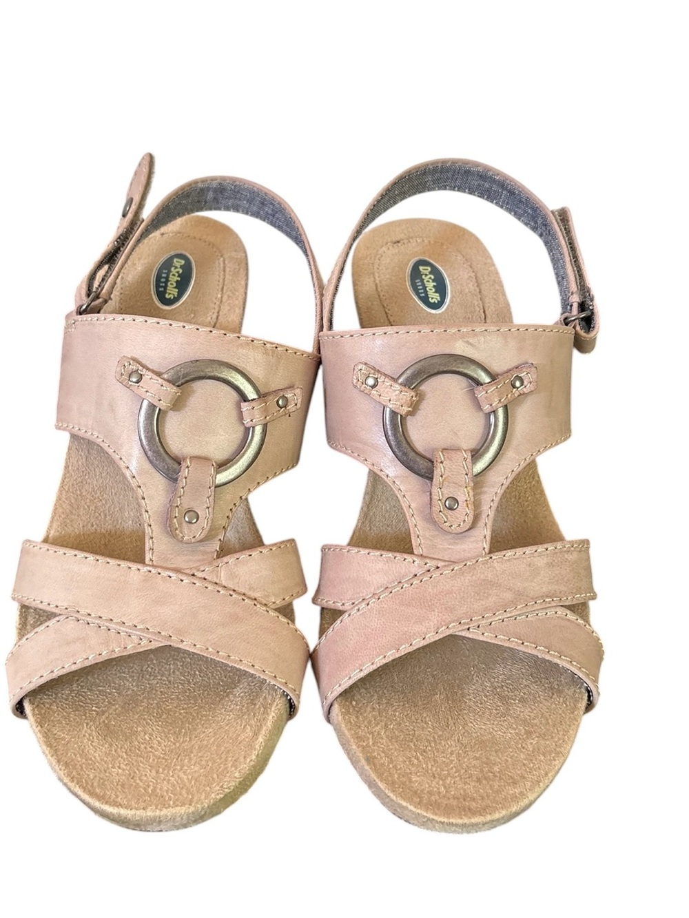 Beige Leather Ring Accent Platform Sandals